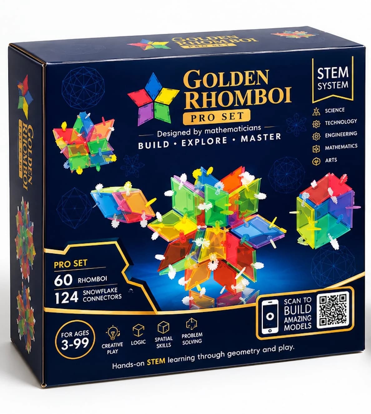 Hộp Golden Rhomboi Bộ Pro: 60 Rhomboi và 124 khớp nối bông tuyết