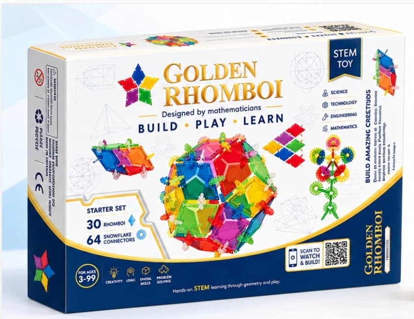 Hộp Golden Rhomboi Bộ Khởi đầu: 30 Rhomboi và 64 khớp nối bông tuyết